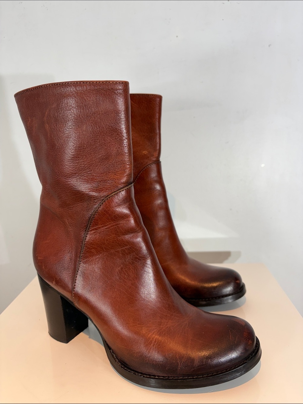 Ron White Made in Italy Brown Leather Heeled Ankle Boots Size 37